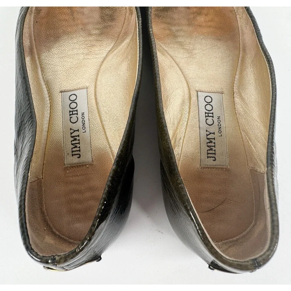 Jimmy Choo Black Olive Morse Buckle Ballet Flats Size EU 36.5 US 6.5